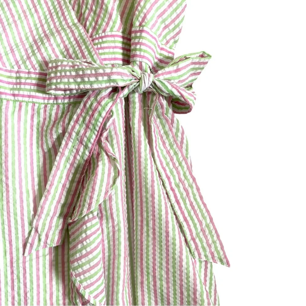 NEW Draper James RSVP Puff Sleeve Pinstripe V-Neck Bow Wrap Dress Size Small - Picture 4 of 8